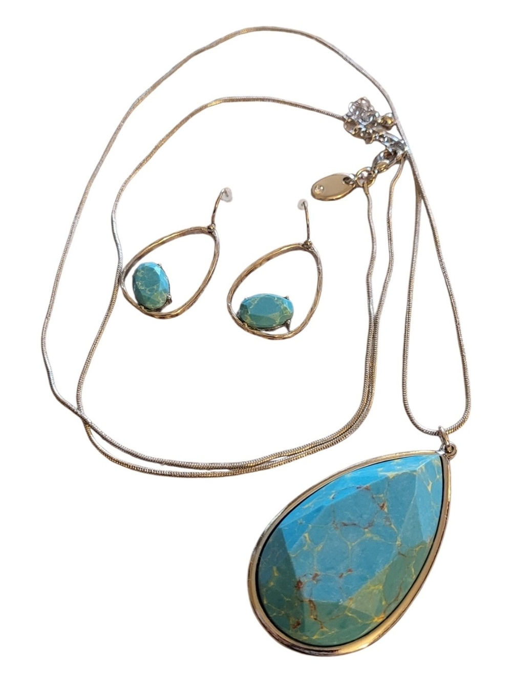 Silver-Tone Teardrop Turquoise Necklace and Earrings
